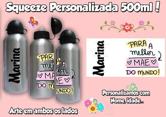 Garrafa Alumínio 500 ml Mamãe Dia das Mães