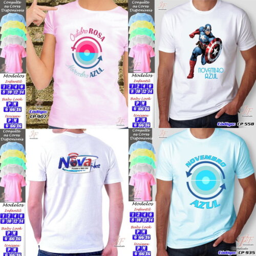 01 Camiseta Personalizada Outubro Rosa Novembro Azul