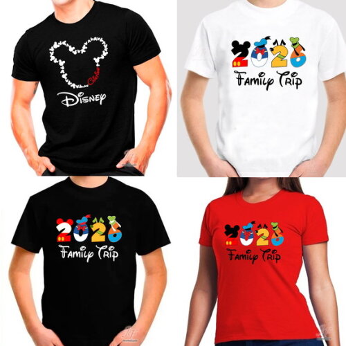 Camisa Viagem Família Disney | 05 Unidades | 100% Algodão
