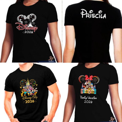 Camisa Viagem Família Disney | 12 Unidades | 100% Algodão