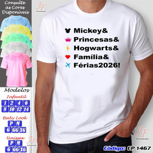 Camisetas Férias em Família | 04 Unidades | Viagem Disney