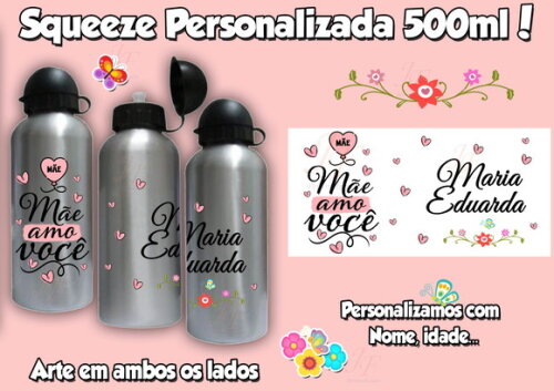 Garrafa Alumínio 500 ml Mamãe Dia das Mães