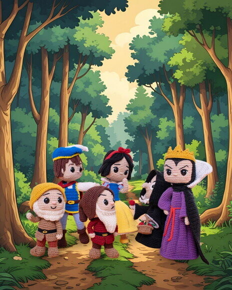 Branca de Neve e Sua Turma em Amigurumi