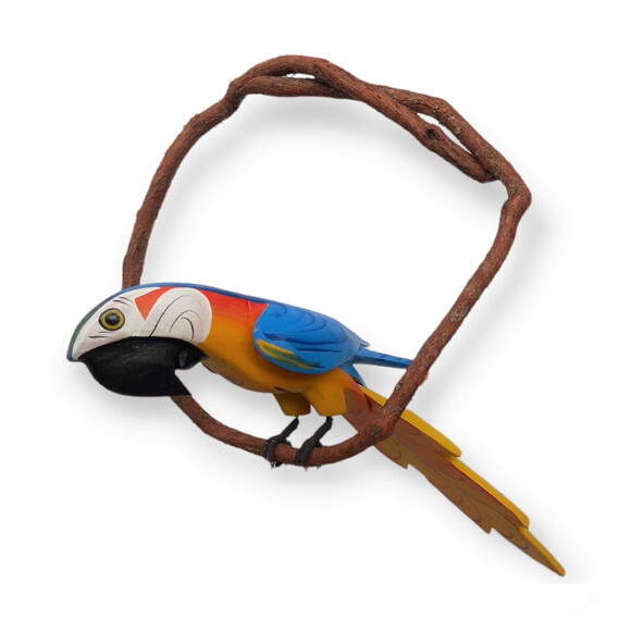 Arara de Galho P - Azul c/ Amarelo -madeira Passaro Natureza