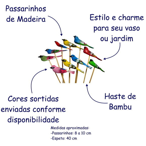 Espetos de Passarinho Diversos - Madeira - 7 Unidades
