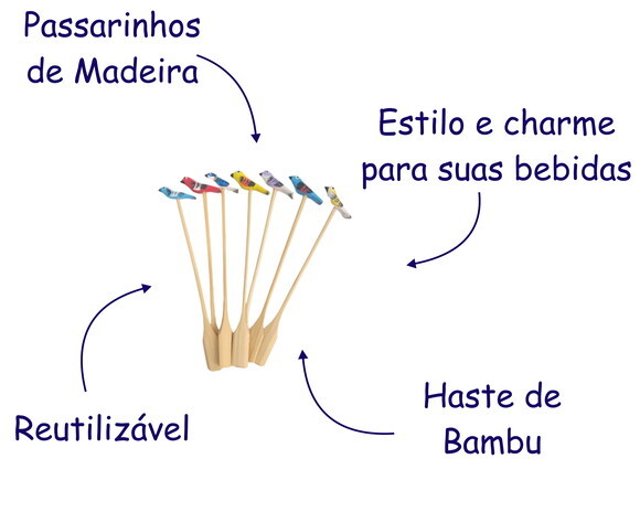 Mexedor de Drinks - Passarinho - Madeira - Kit 10 Unidades