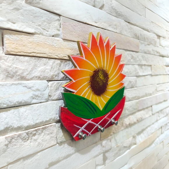 Porta Chaves Flor Vermelha - Organizador Porta Pano