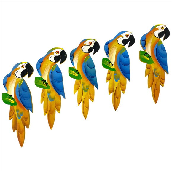Quinteto de Arara Amarelo c/ Azul - Madeira