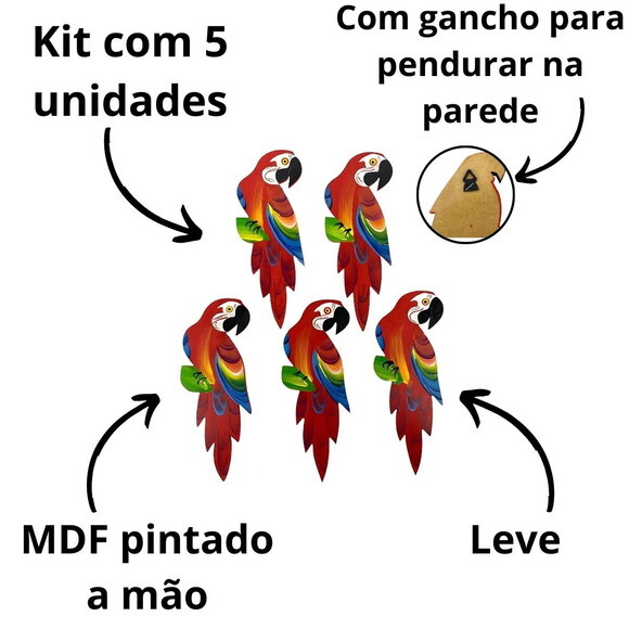 Quinteto de Arara Vermelha - Madeira