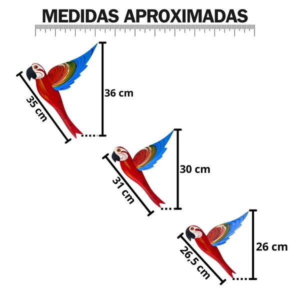 Trio de Arara de Asa 3d Decoração de Casa Jardim Quintal