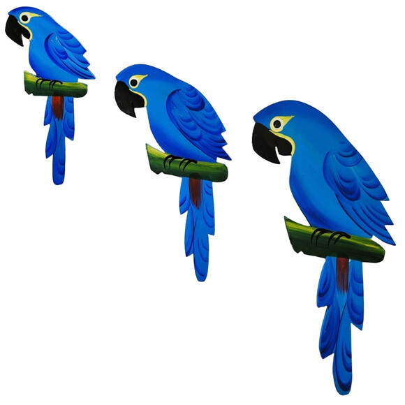 Trio de Arara G - Azul - Madeira - Quadro Decorativo