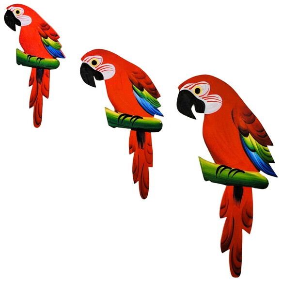 Trio de Arara M. - Vermelha - Madeira - Quadro Decorativo