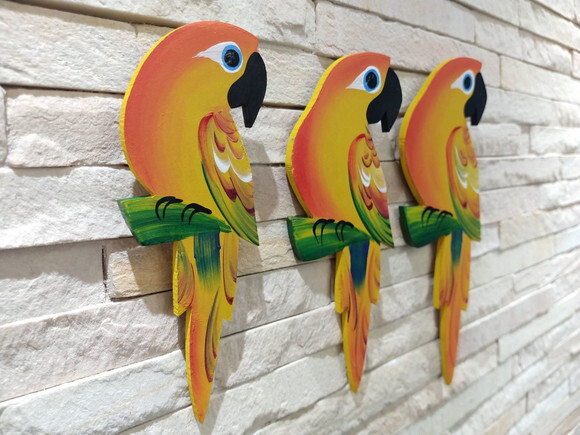 Trio de Arara P1 - Amarela - Madeira - Parede Quadro