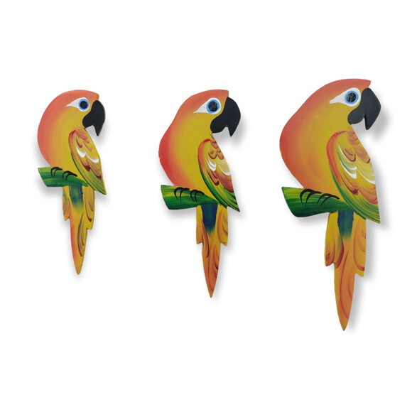 Trio de Arara P1 - Amarela - Madeira - Parede Quadro
