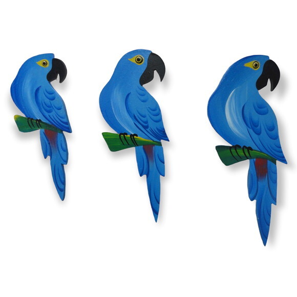Trio de Arara P1 - Azul - Madeira - Parede Quadro