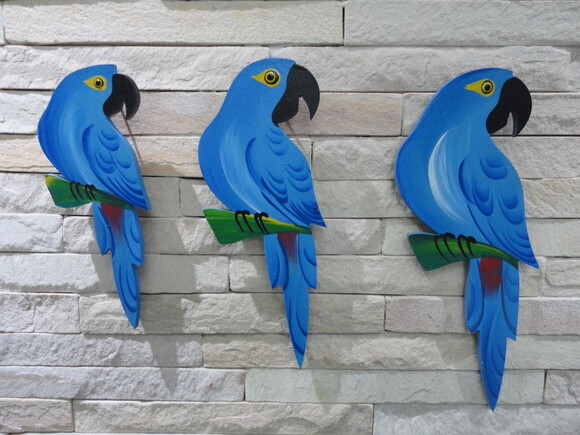 Trio de Arara P1 - Azul - Madeira - Parede Quadro