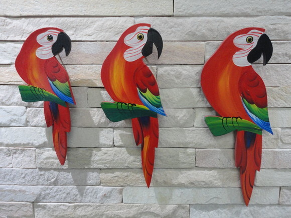 Trio de Arara P1 - Vermelha - Madeira - Parede Quadro