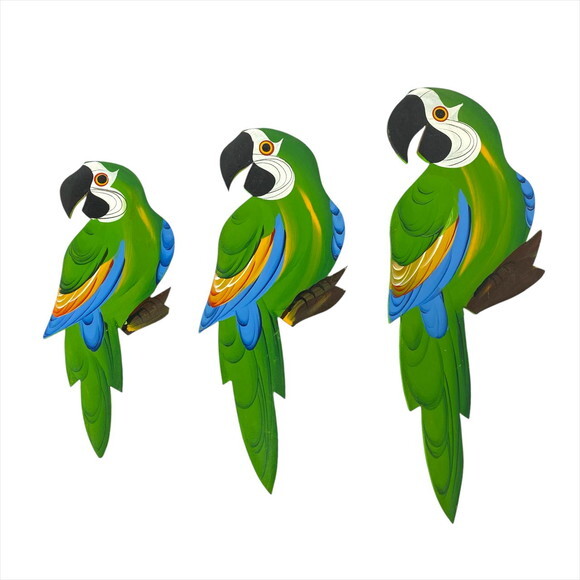 Trio de Arara P3 - Verde - Madeira - Quadro Decorativo