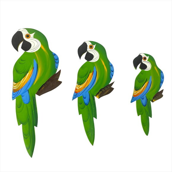 Trio de Arara P3 - Verde - Madeira - Quadro Decorativo