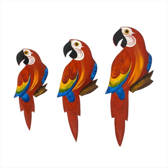 Trio de Arara P3 - Vermelha - Madeira - Quadro Decorativo