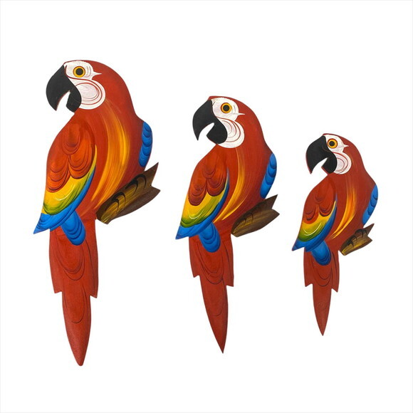 Trio de Arara P3 - Vermelha - Madeira - Quadro Decorativo