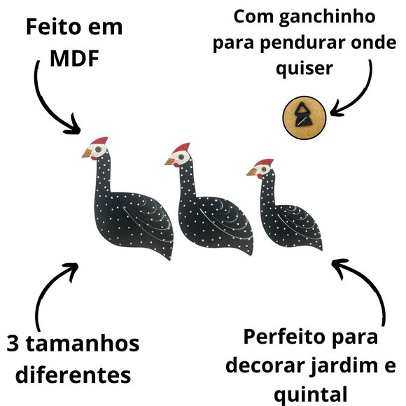 Trio de Galinha de Angola m Trio Decorativo Sacada Casa