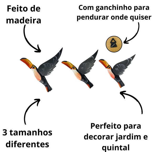 Trio de Tucano de Asa 3d Decoração de Casa Jardim Quintal