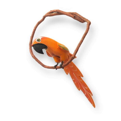 Arara de Galho P - Amarela - Madeira Artesanato Passaro Casa