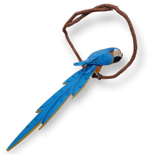 Arara de Galho P - Azul c/ Amarelo -madeira Passaro Natureza