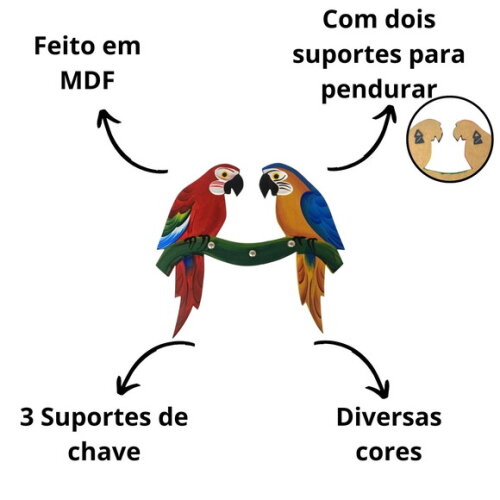 Porta Chaves de Arara Duplo Organizador de Chaves Artesanato