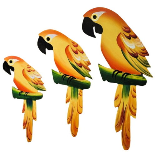 Trio de Arara G - Amarela - Madeira - Quadro Decorativo