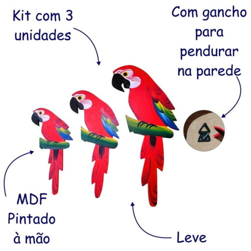 Trio de Arara G - Caninde - Madeira - Quadro Decorativo