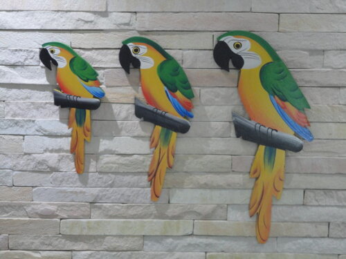 Trio de Arara G - Verde - Madeira - Quadro Decorativo