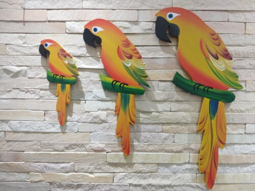 Trio de Arara M. - Amarela - Madeira - Quadro Decorativo