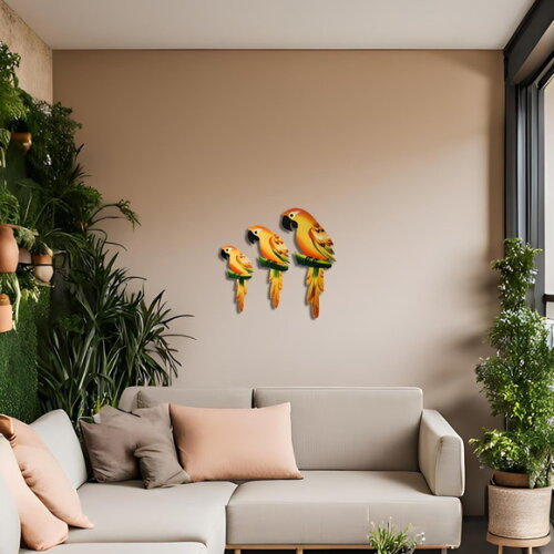 Trio de Arara M. - Amarela - Madeira - Quadro Decorativo