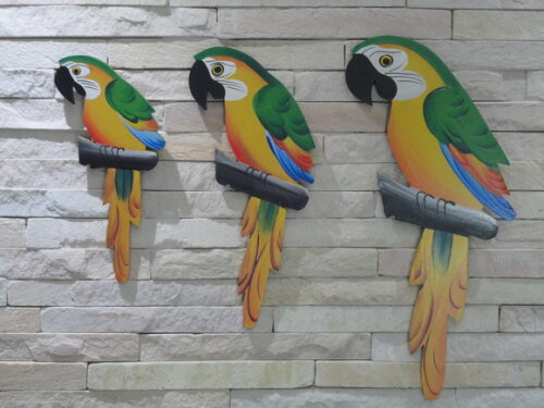 Trio de Arara M. - Verde - Madeira - Quadro Decorativo