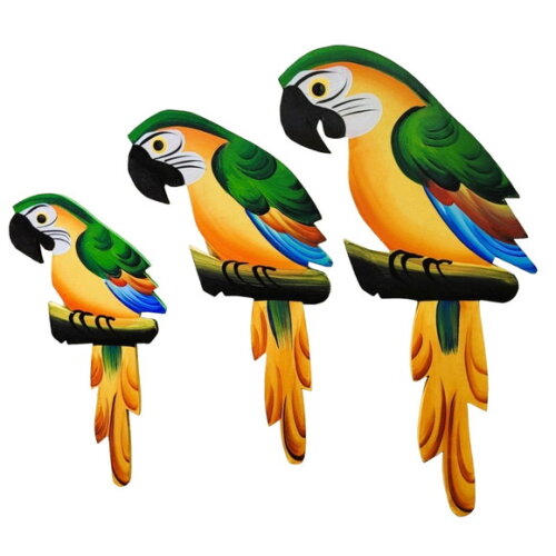 Trio de Arara M. - Verde - Madeira - Quadro Decorativo