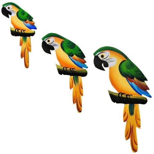 Trio de Arara M. - Verde - Madeira - Quadro Decorativo