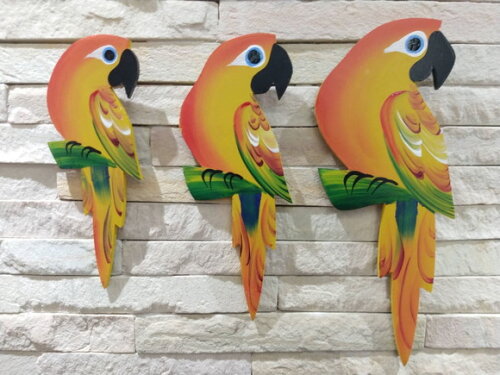 Trio de Arara P1 - Amarela - Madeira - Parede Quadro