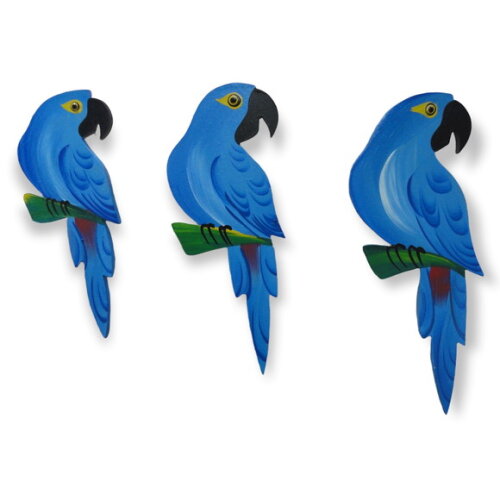 Trio de Arara P1 - Azul - Madeira - Parede Quadro