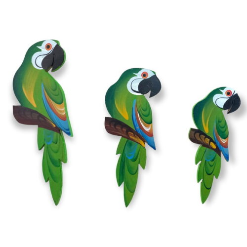 Trio de Arara P1 - Verde - Madeira - Parede Quadro
