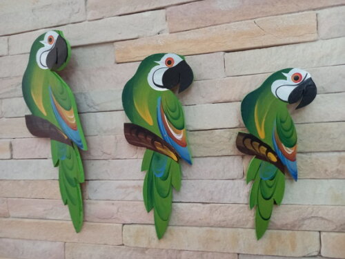 Trio de Arara P1 - Verde - Madeira - Parede Quadro