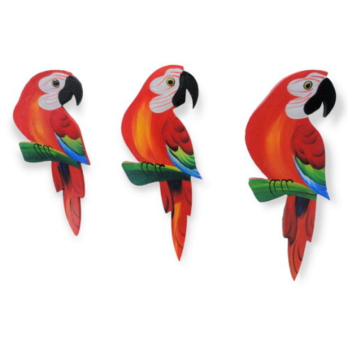 Trio de Arara P1 - Vermelha - Madeira - Parede Quadro