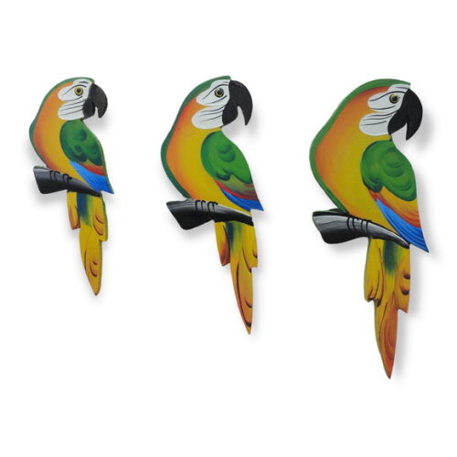 Trio de Arara P1 - Verde com Amarela-madeira - Parede Quadro
