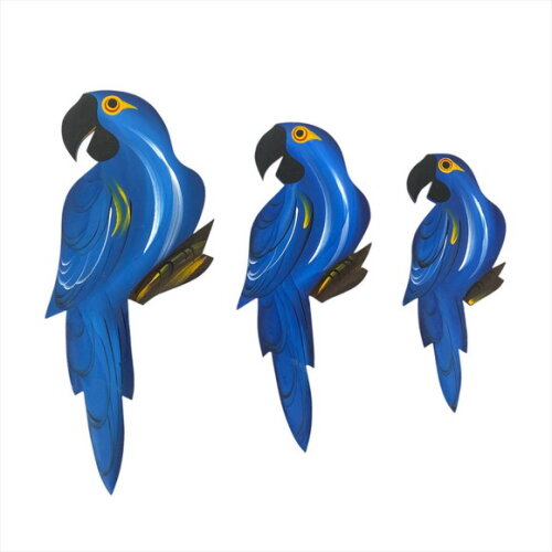 Trio de Arara P3 - Azul - Madeira - Quadro Decorativo