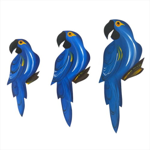 Trio de Arara P3 - Azul - Madeira - Quadro Decorativo