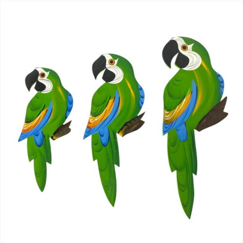 Trio de Arara P3 - Verde - Madeira - Quadro Decorativo