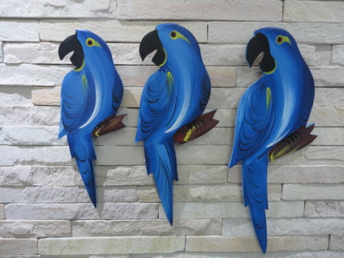 Trio de Arara P3 - Azul - Madeira - Quadro Decorativo