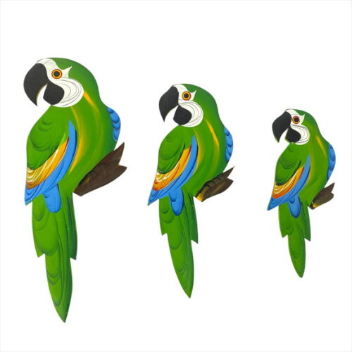 Trio de Arara P3 - Verde - Madeira - Quadro Decorativo