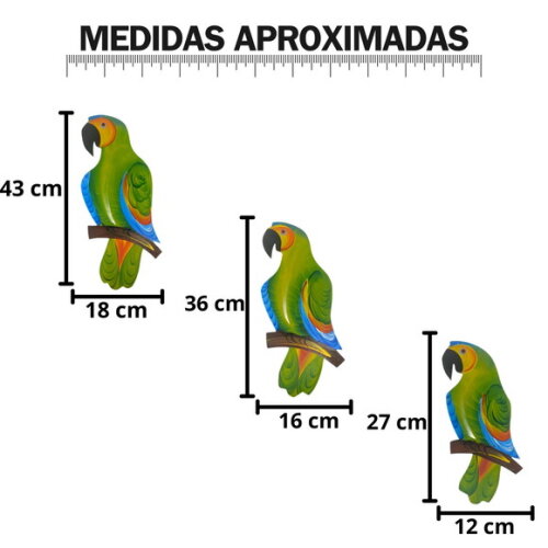 Trio de Papagaio Gg Decorativo de Parede para Casa Varanda